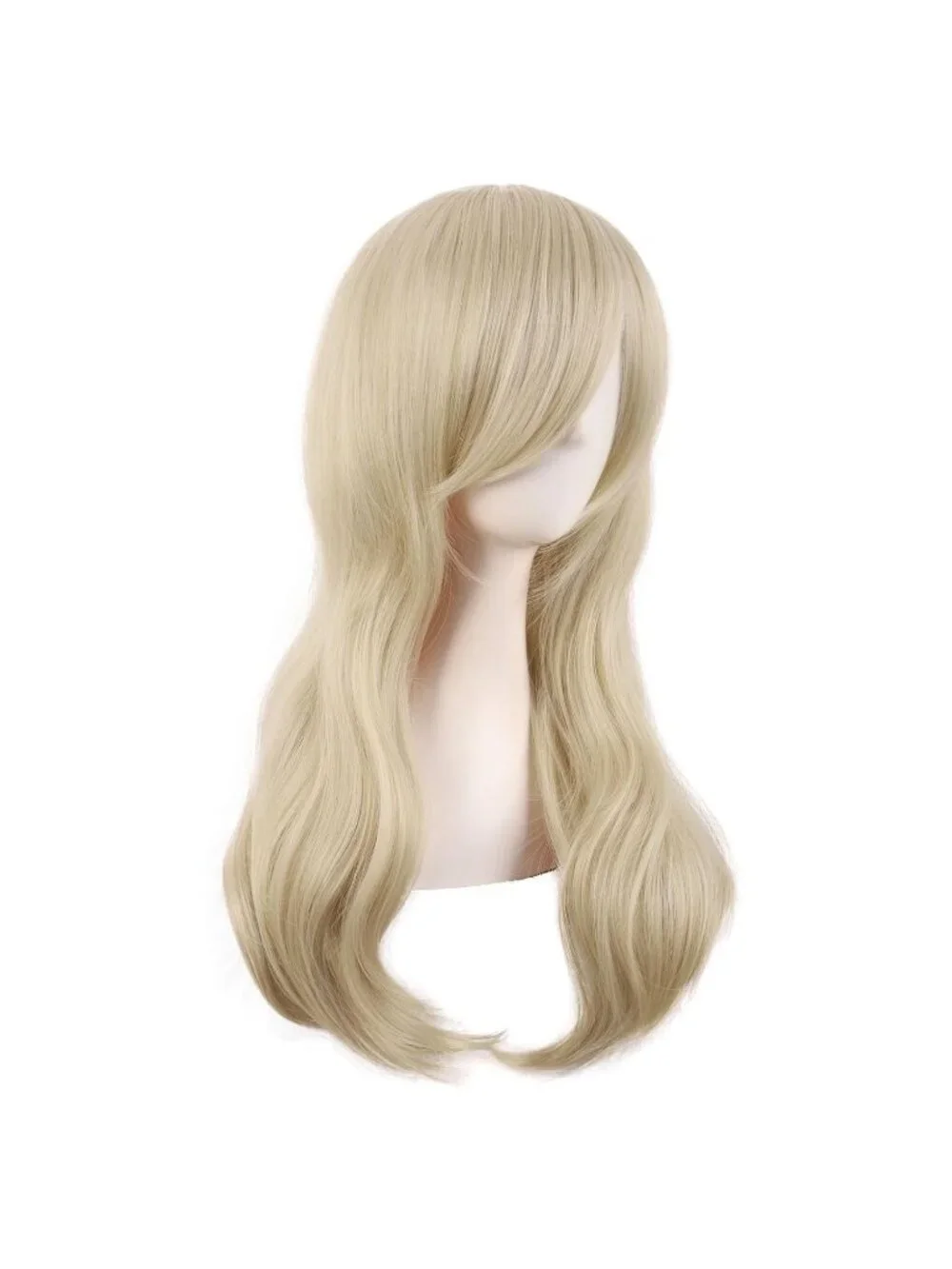 Women's Blonde 24 Inch Heat Resistant Long Side Bang Wavy Curly Cosplay Wigs